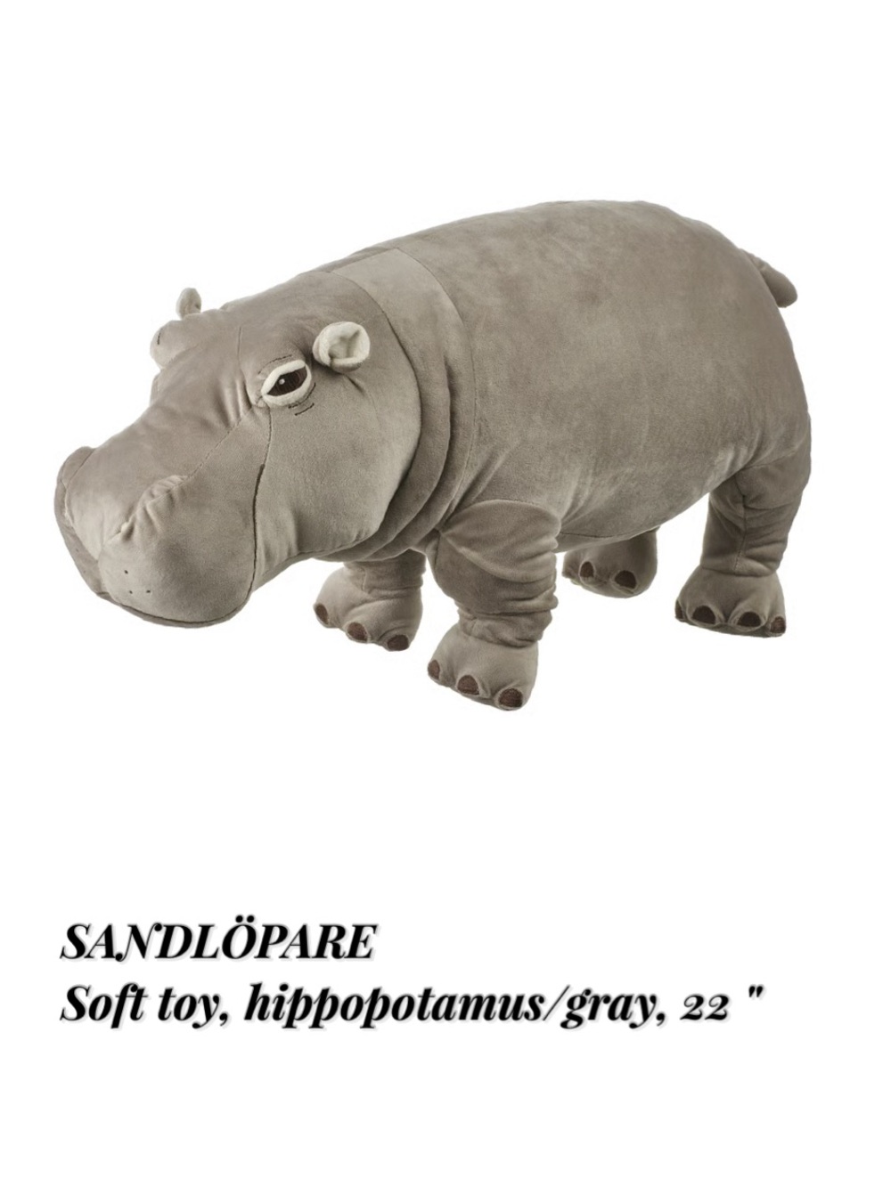 Gray Plush Hippopotamus Soft Toy